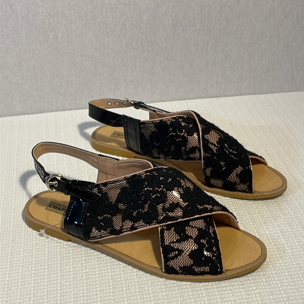 Chapter, 13, cris cross, laced flat sandals. Size 9